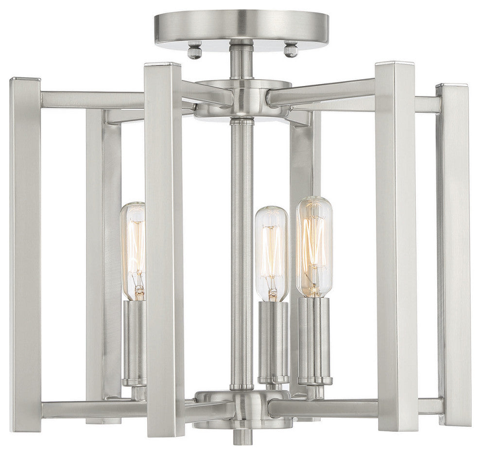 Benson 3-Light Semi-Flush, Satin Nickel