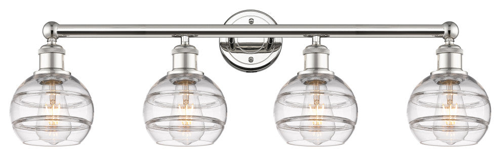 Edison-Rochester 4-Light 33" Bath Vanity Light, Polished Nickel, Clear