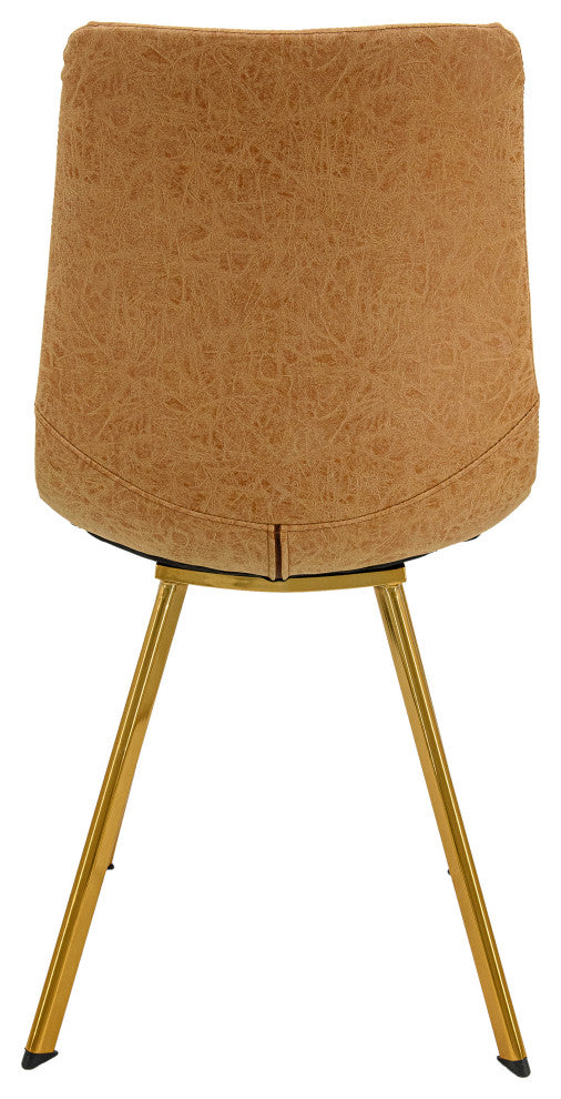 LeisureMod Markley Leather Dining Chair With Gold Legs Set of 2, Light Brown