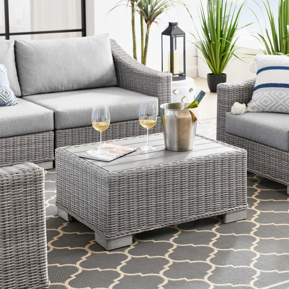 Lounge Sectional Sofa Chair Table Set, Rattan, Wicker, Gray, Outdoor