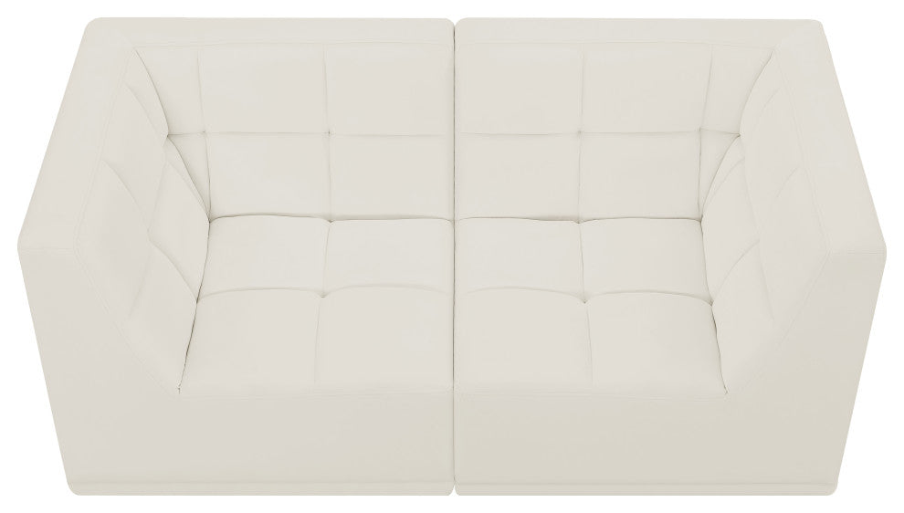 Relax Velvet Upholstered 2-Piece Modular Sofa, Cream
