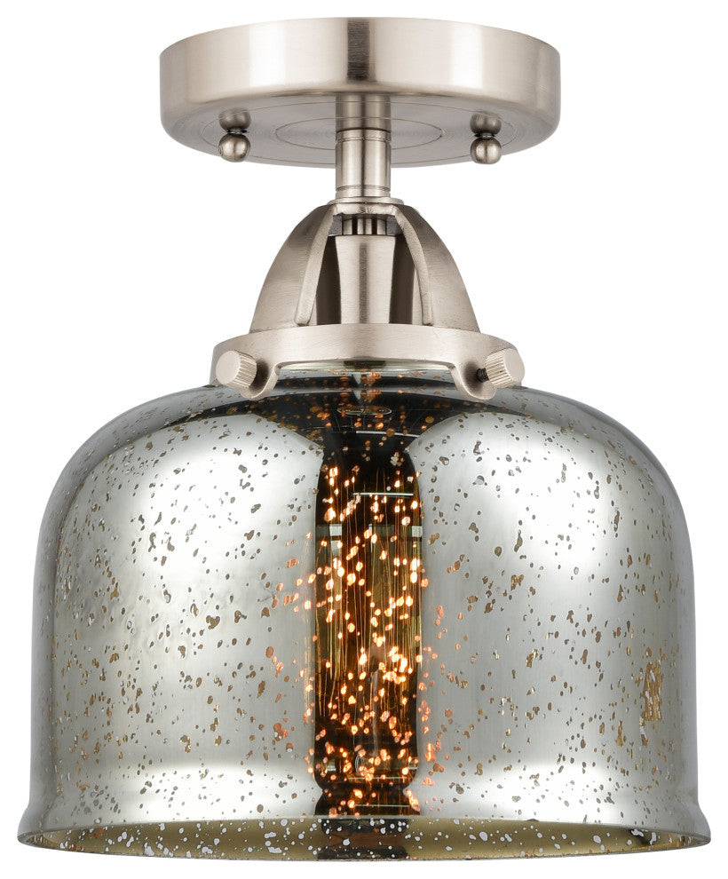 Large Bell Semi-Flush Mount, Brushed Satin Nickel, Silver Plated Mercury
