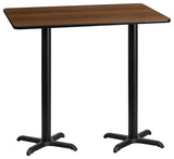 30"x60" Rectangular Walnut Laminate Table Top-22"x22" Bar Ht.Bases
