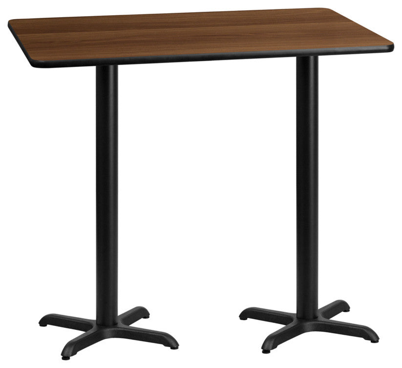 30"x60" Rectangular Walnut Laminate Table Top-22"x22" Bar Ht.Bases
