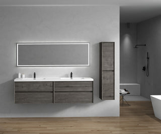 Kingdee Smoke Oak Wall Mounted Vanity With Reinforced Acrylic Sink, 84"