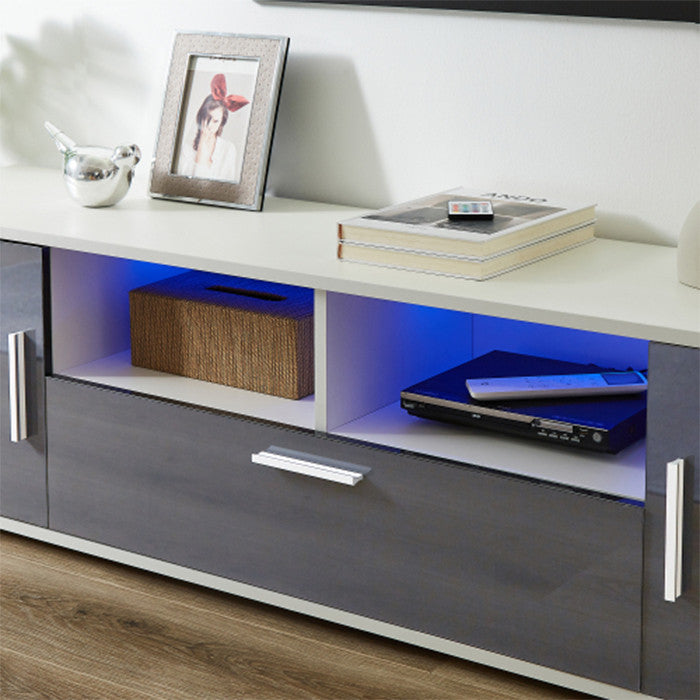 WHITE+GRAY morden TV Stand with LED Lights high glossy front TV Cabinet
