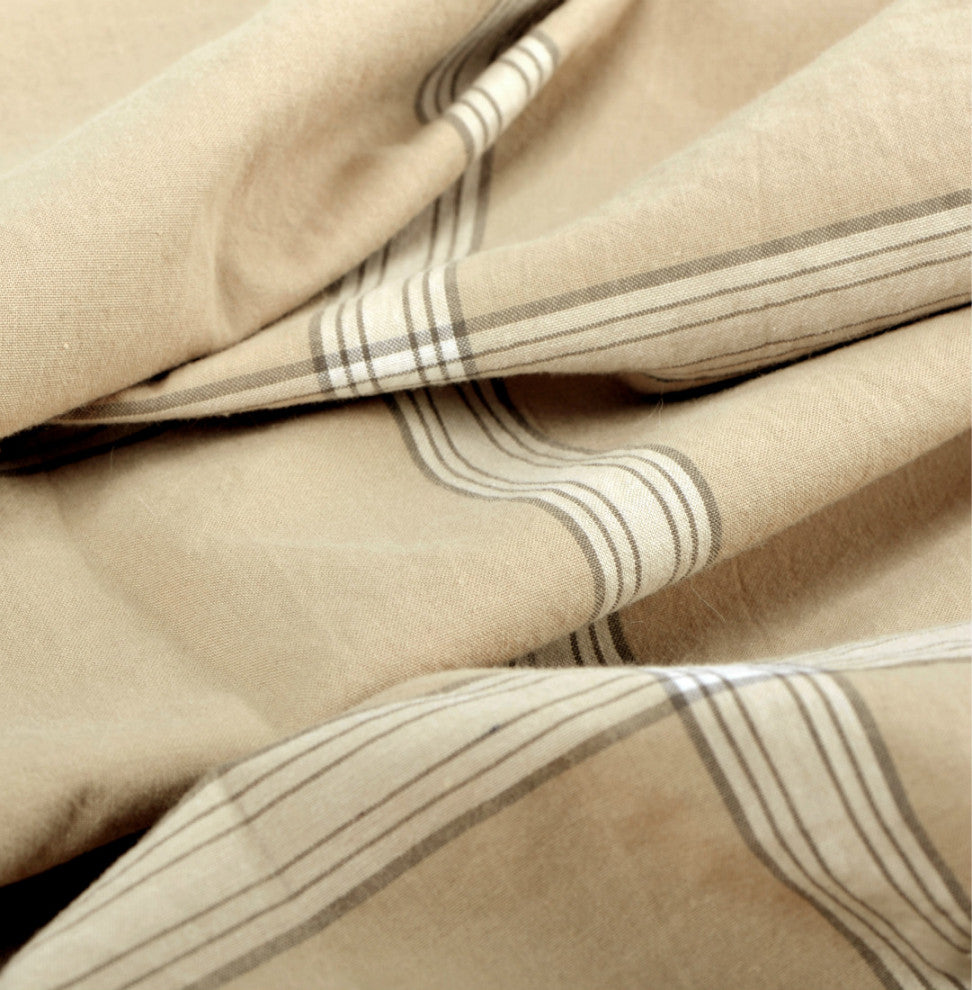 Windowpane Washed Cotton Duvet Cover Set, Camel, Queen, 92"x90"
