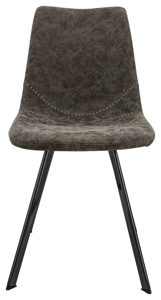 Markley Modern Leather Dining Chair With Metal Legs, Gray