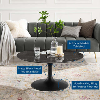 Lippa 36" Round Artificial Marble Coffee Table, Black Black