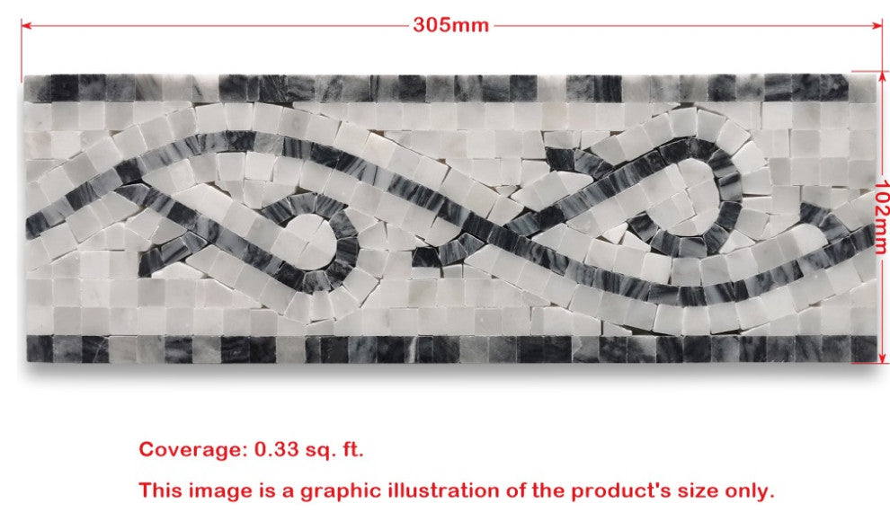 Stretch Bardiglio 4x12 Marble Mosaic Border Listello Tile Polished, 1 piece