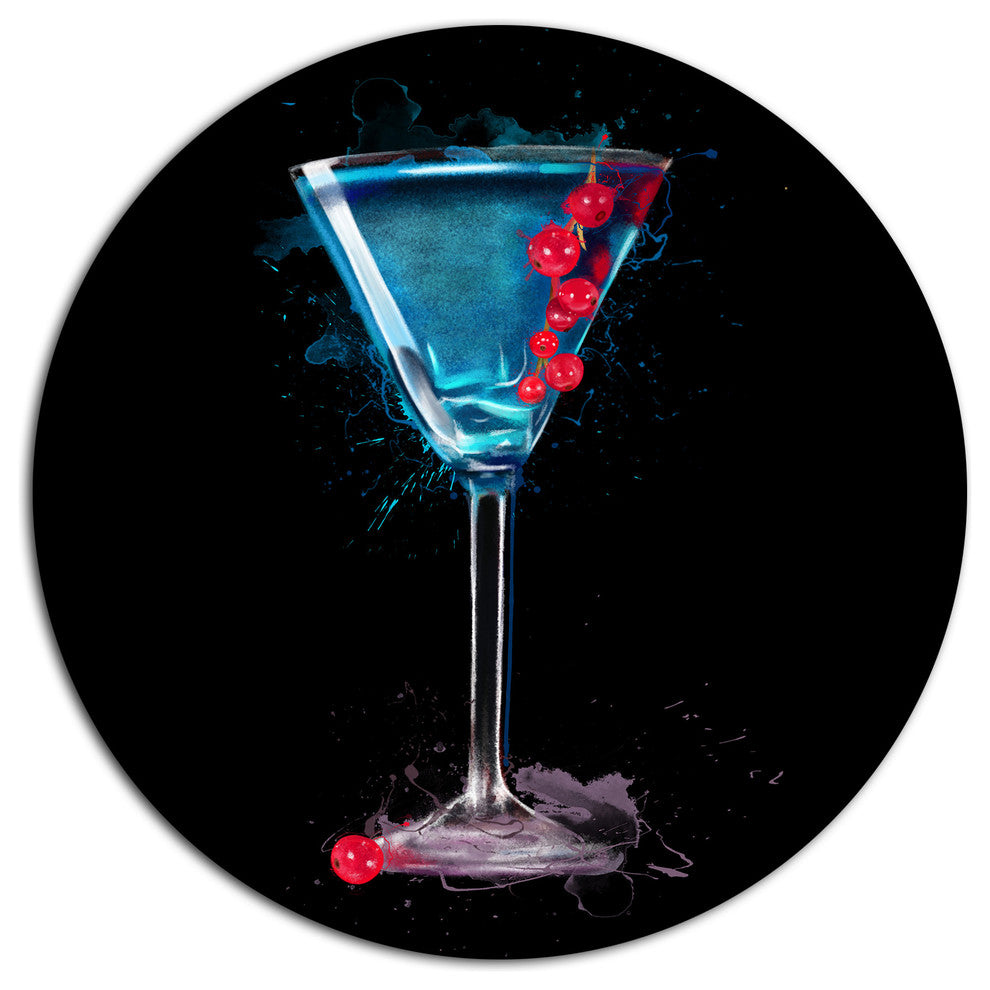 Cocktail Margarita With Berries, Modern Disc Metal Artwork, 23"