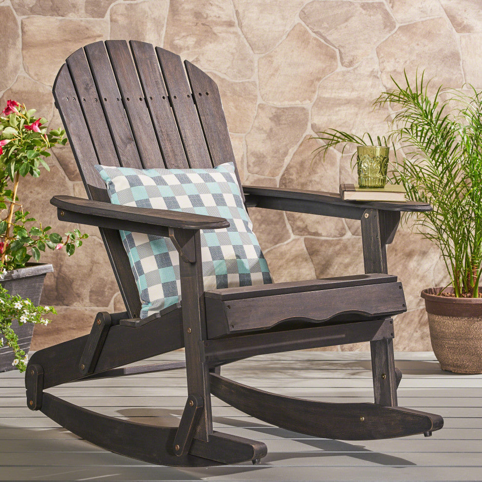 GDF Studio Vivian Outdoor Acacia Wood Adirondack Rocking Chair, Dark Gray, Single