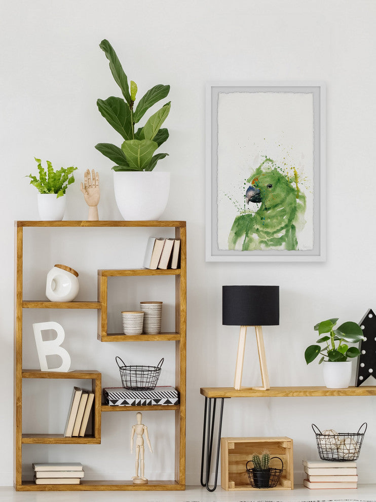 "Green Parrot" Framed Painting Print, 12"x18"