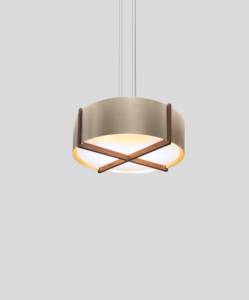 Plura 36" Pendant, Walnut, Distressed Brass, Integrated LED, 4000K, P1 Driver