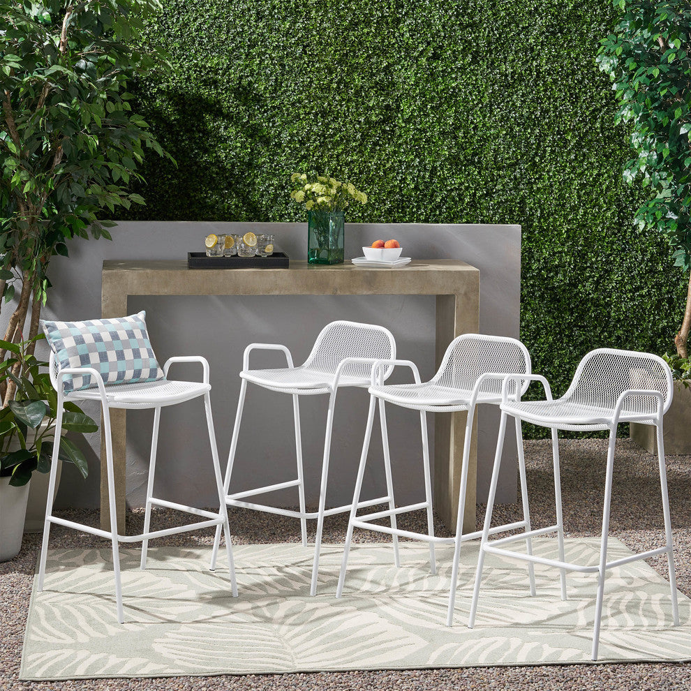Lisa Modern Iron Barstool, Set of 4, Matte White