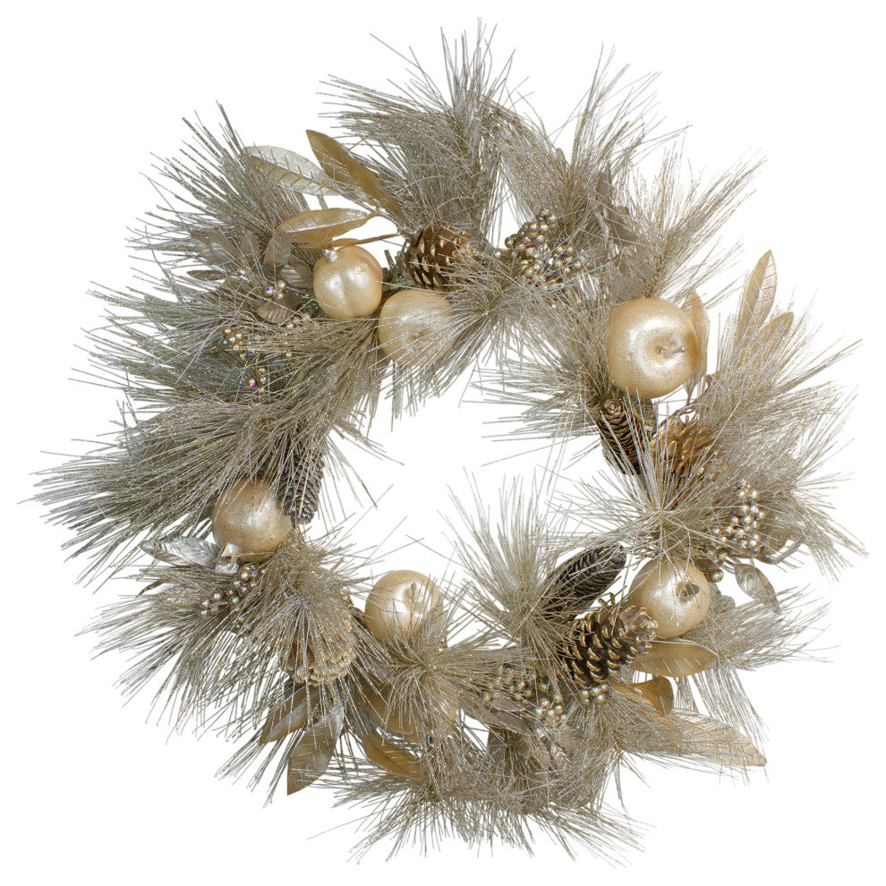 24" Glitter Champagne Gold Pomegranate Apple Pine Cone and Berry Wreath