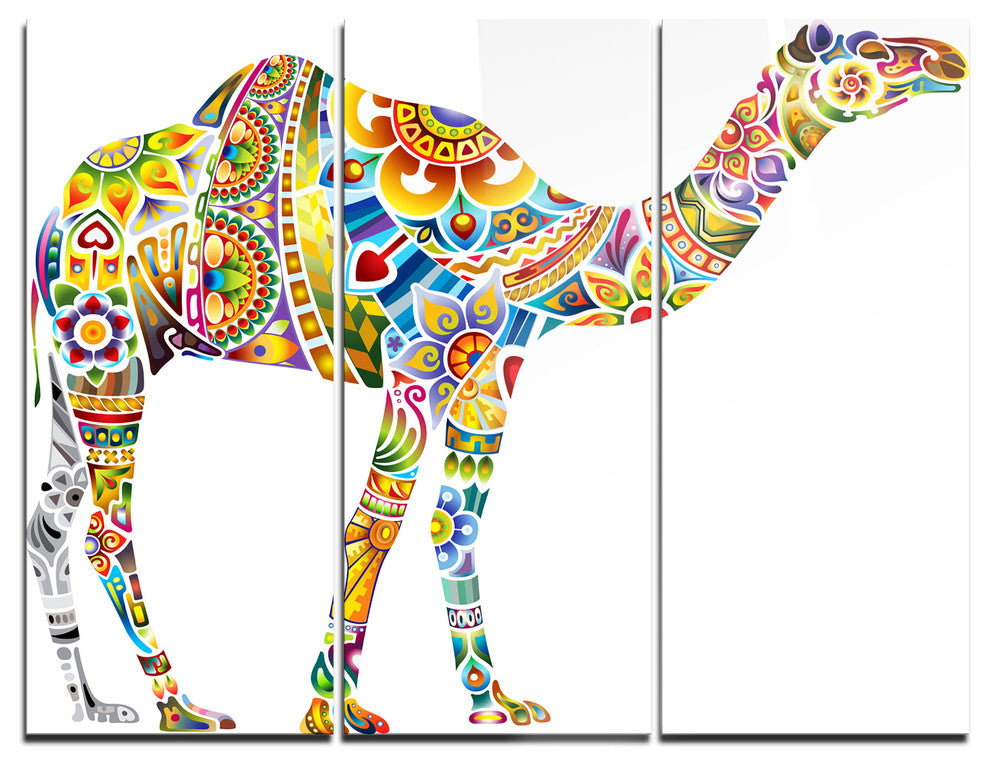 "Cheerful Floral Camel" Digital Metal Wall Art, 3 Panels, 36"x28"