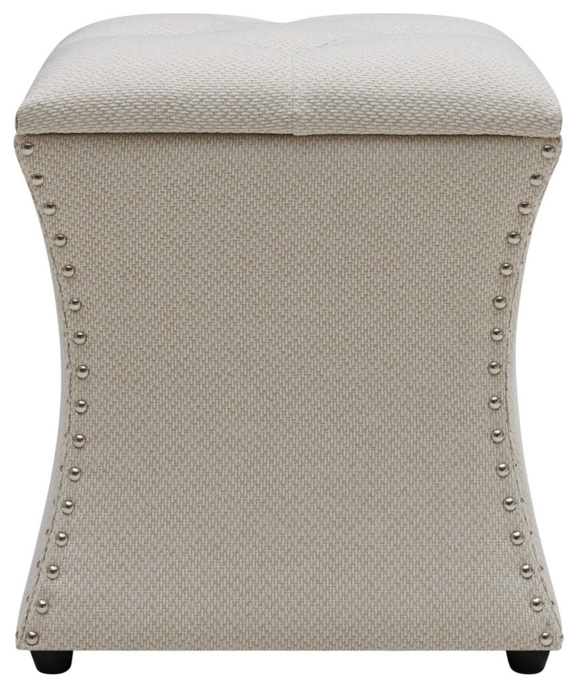 Amelia Nailhead Tufted Storage Ottoman - Cardiff Cream