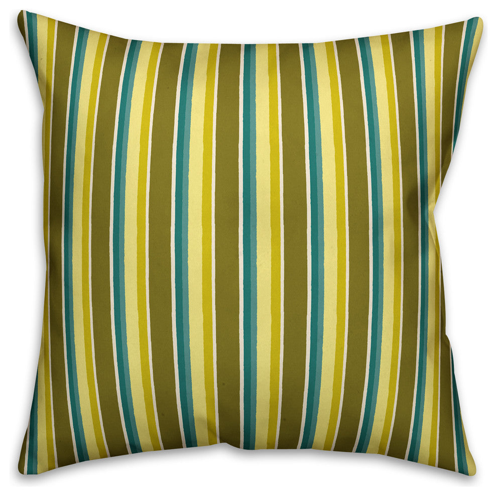 Stripes, Green Outdoor Throw Pillow, 20"x20"