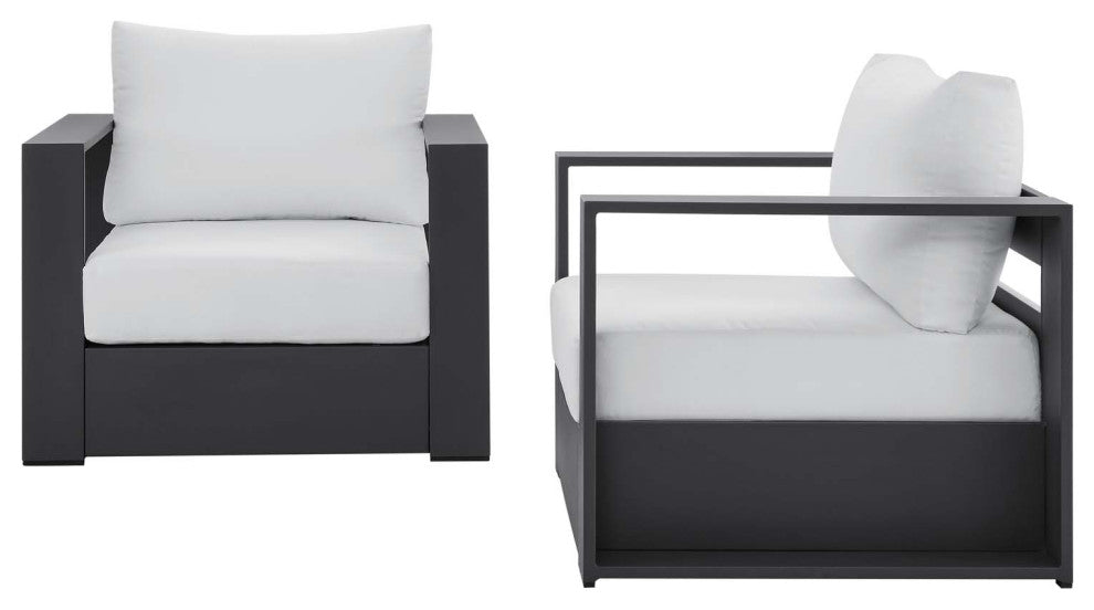 Lounge Chair Armchair, White, Aluminum, Modern, Outdoor Patio Hospitality