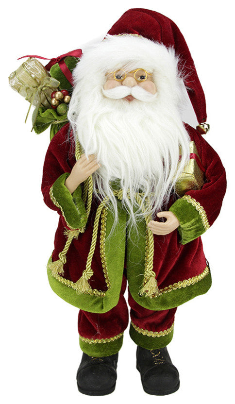 16" Standing Santa Holding a Gift Box and Bag