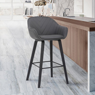30" Gray Faux Leather Bar Stool With Wooden Frame