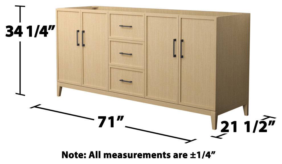 Elan 72" Double Vanity, White Oak, No Top, No Sink, Black Trim