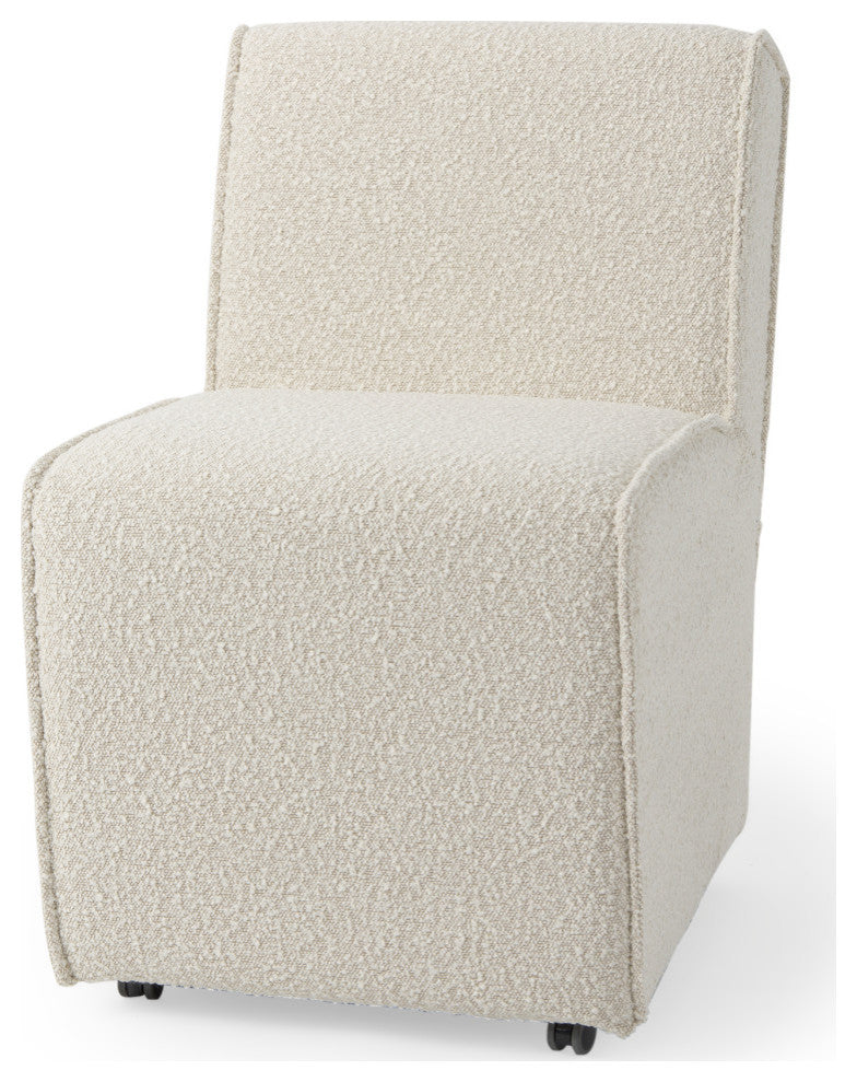 Damon Cream Boucle Fabric Wrapped Dining Chair With Casters (Set of 2)