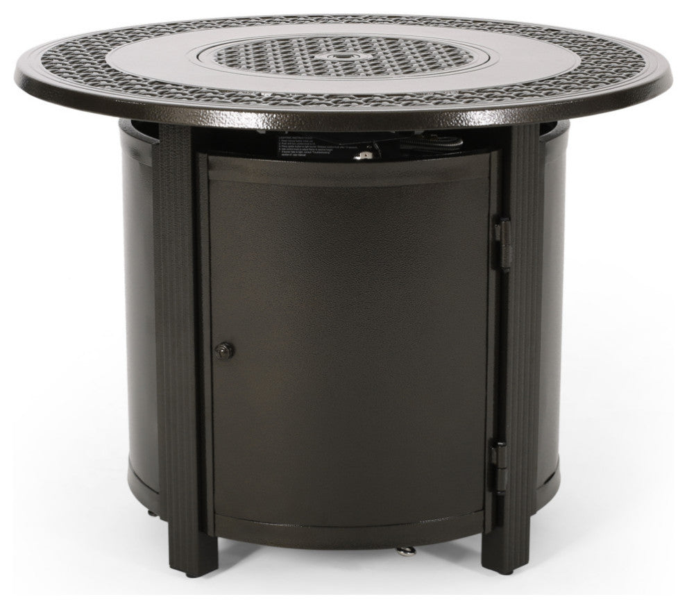 Elisha Outdoor Round Aluminum Fire Pit, Hammered Bronze