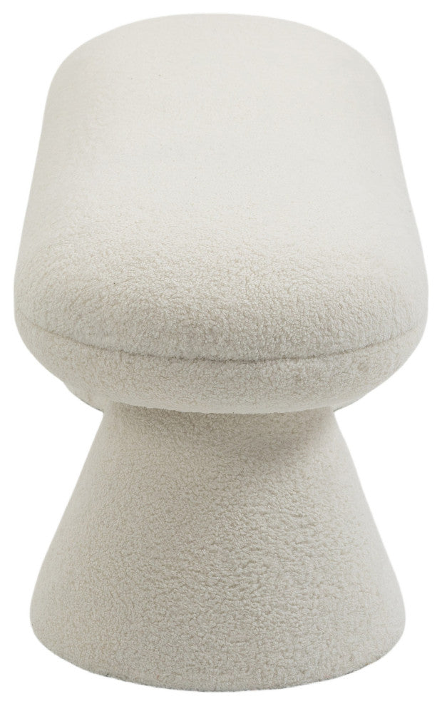 Drum Faux Shearling Teddy Fabric Upholstered Bench, Beige