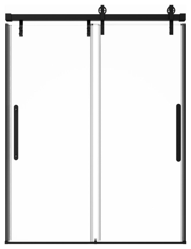 59-in to 60-in x 76-in Frameless Sliding Shower Door, Matte Black