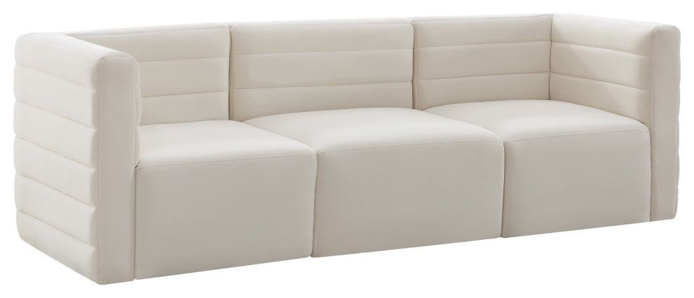 Quincy Velvet Upholstered 3-Piece Modular Sofa, Cream
