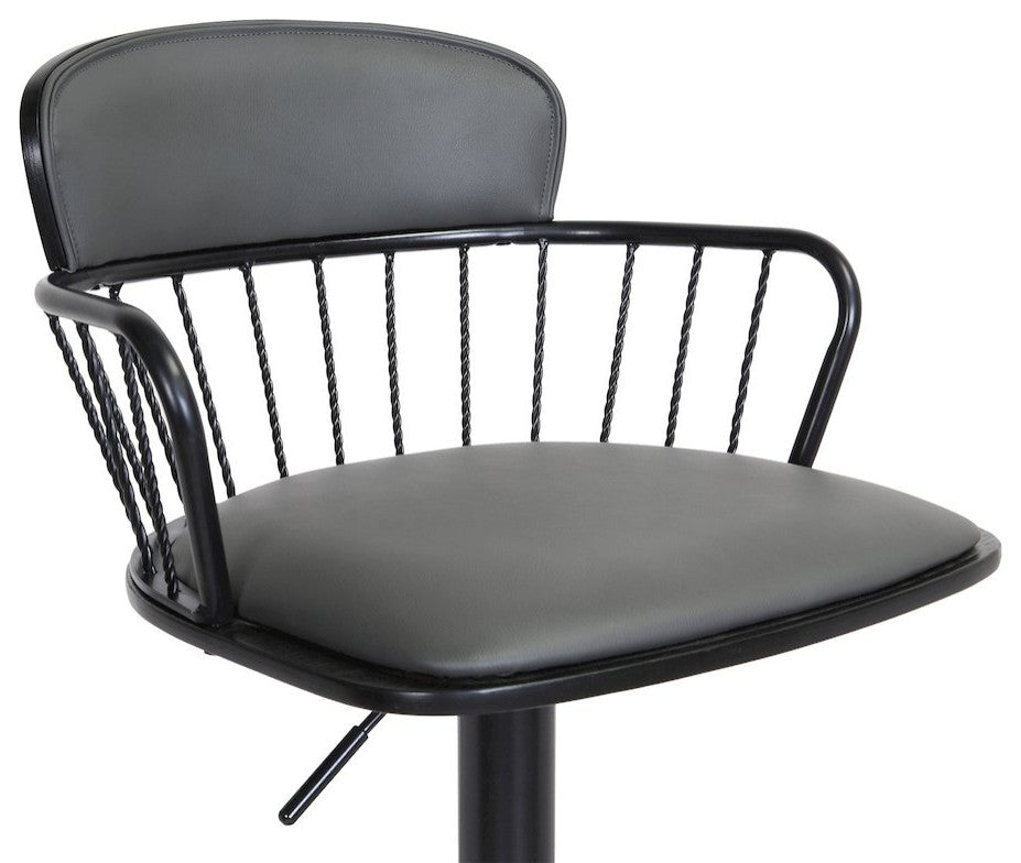 Nash Upholstered Wood Adjustable Bar Stool with Black Metal Base