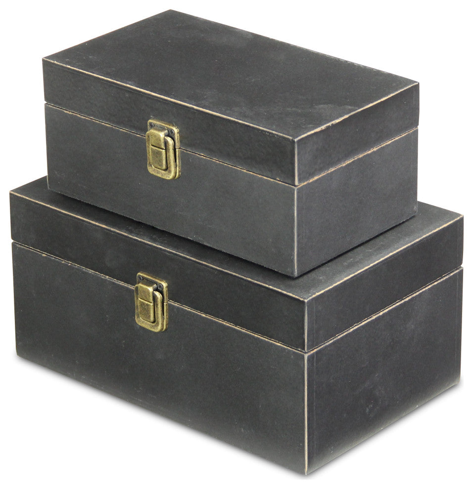 Wooden Keepsake Boxes, Set of 2, Black