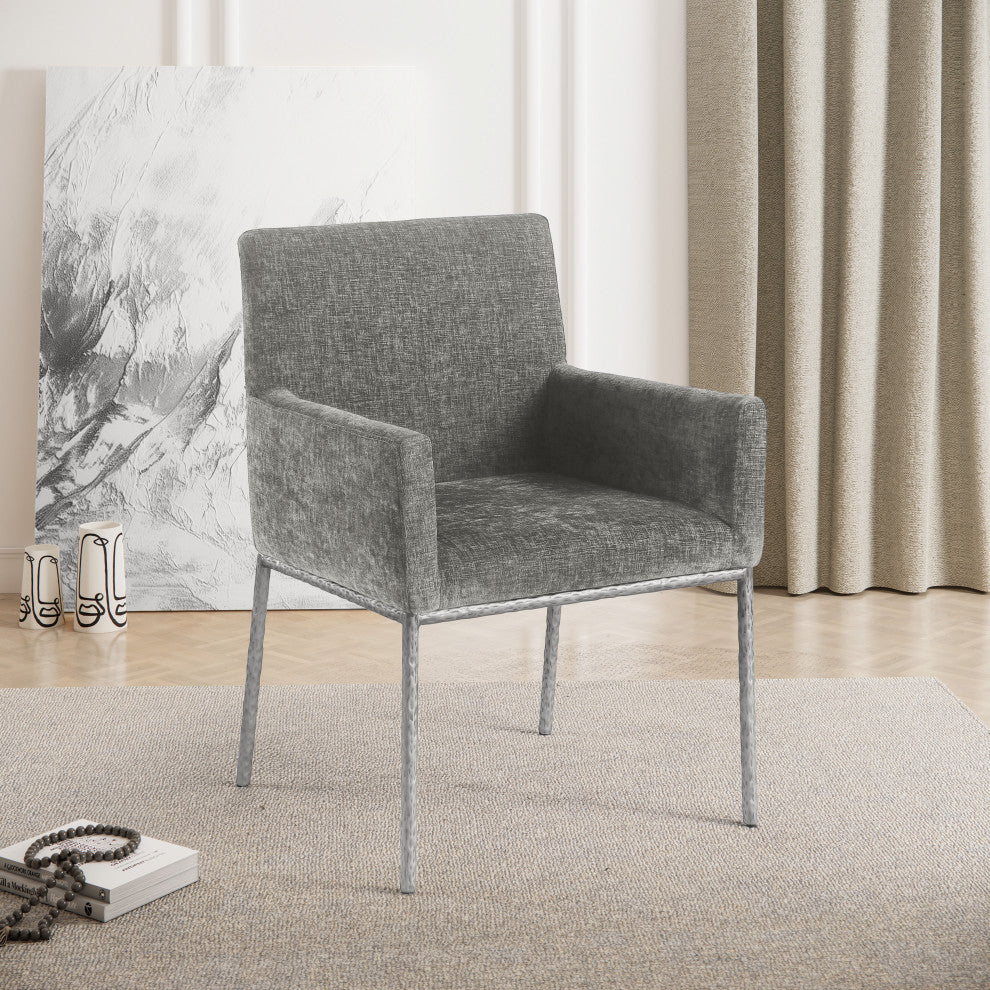 Reeves Upholstered Dining Chair, Grey, Chenille , AC,  Brushed Silver, Set of 2