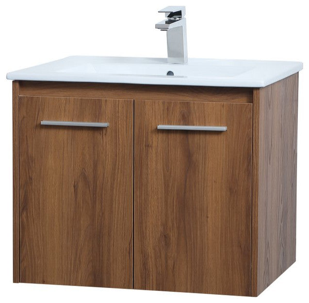 Single Bathroom Floating Vanity, Walnut Brown, 24"