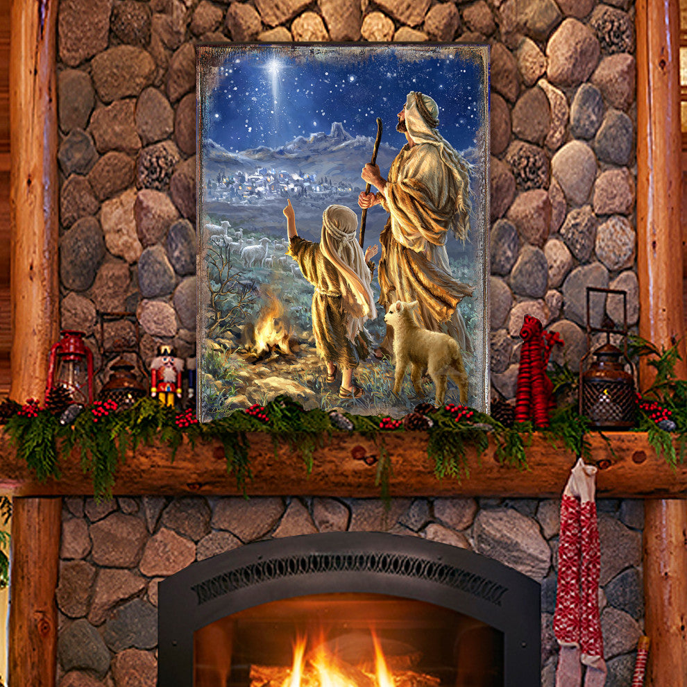 Shepherds Keeping Watch Wooden Block, 36 X 24