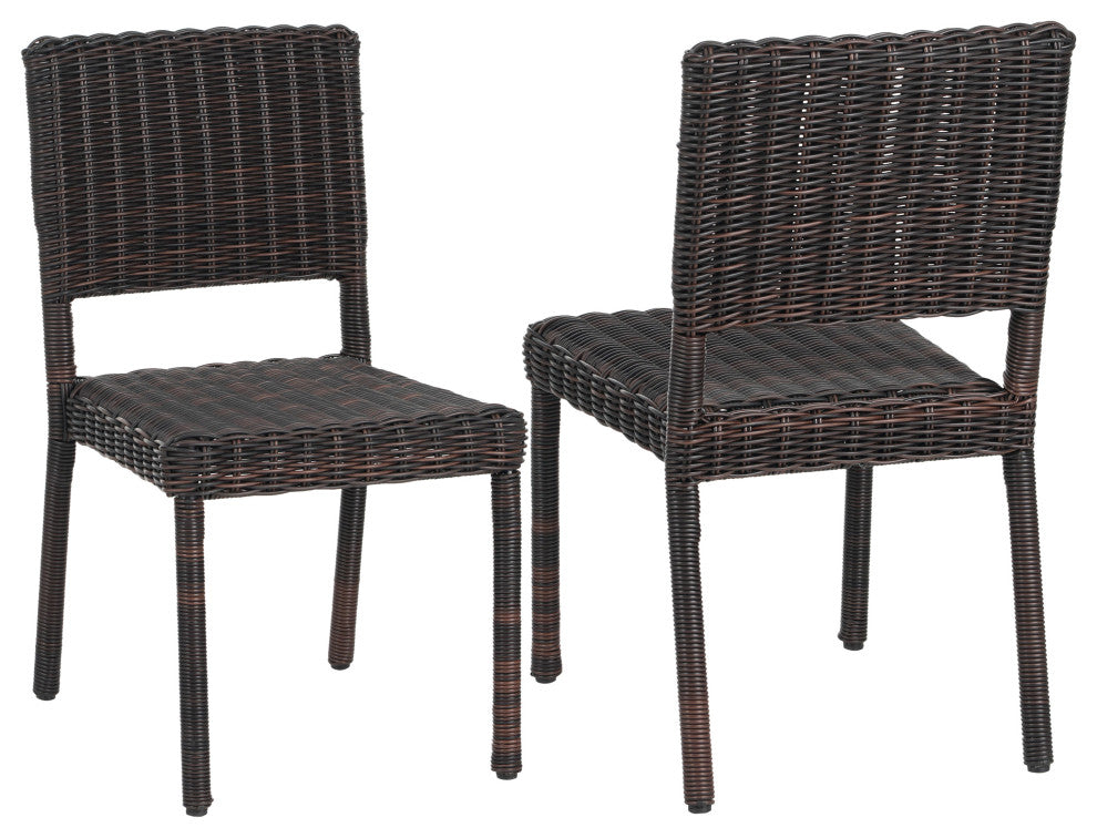 GDF Studio Outdoor Brown PE Wicker Dining Chairs, Set of 2