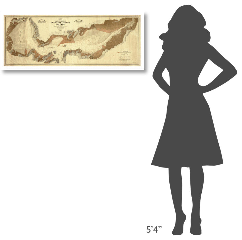 "Map of salt marsh and lands, San Francisco/San Pablo, 1874" Paper Art, 42"x17"