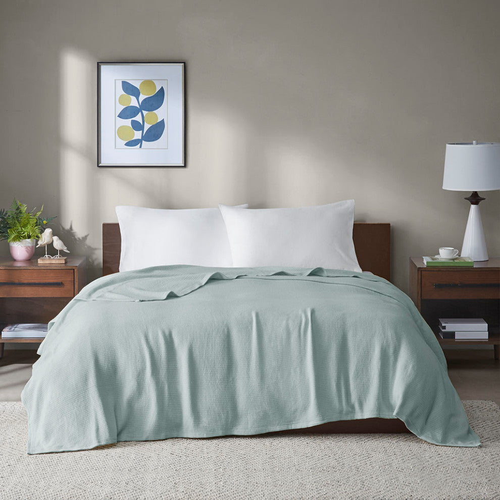 Madison Park Freshspun Basketweave All-Season Bedding Blanket, Blue