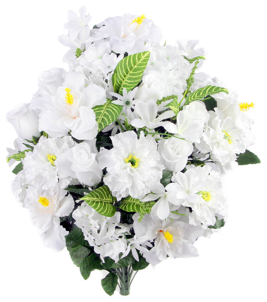 36 Stems Artificial Hibiscus, Rosebud, Freesias And Fillers, White
