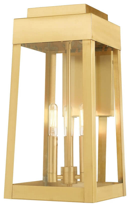 Livex Oslo 3 Light 16" Tall Satin Brass Outdoor Wall Lantern