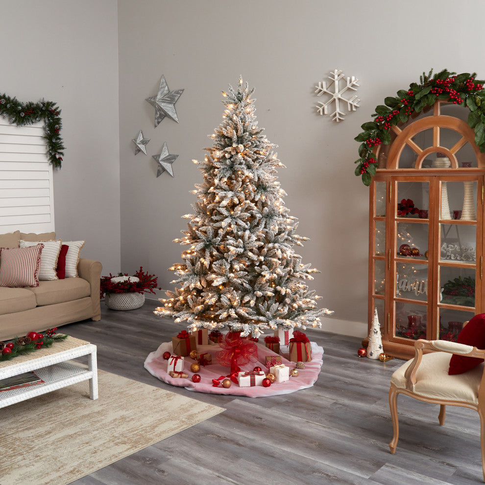 8' Flocked West Virginia Spruce Artificial Christmas Tree With 600 Clear Lights
