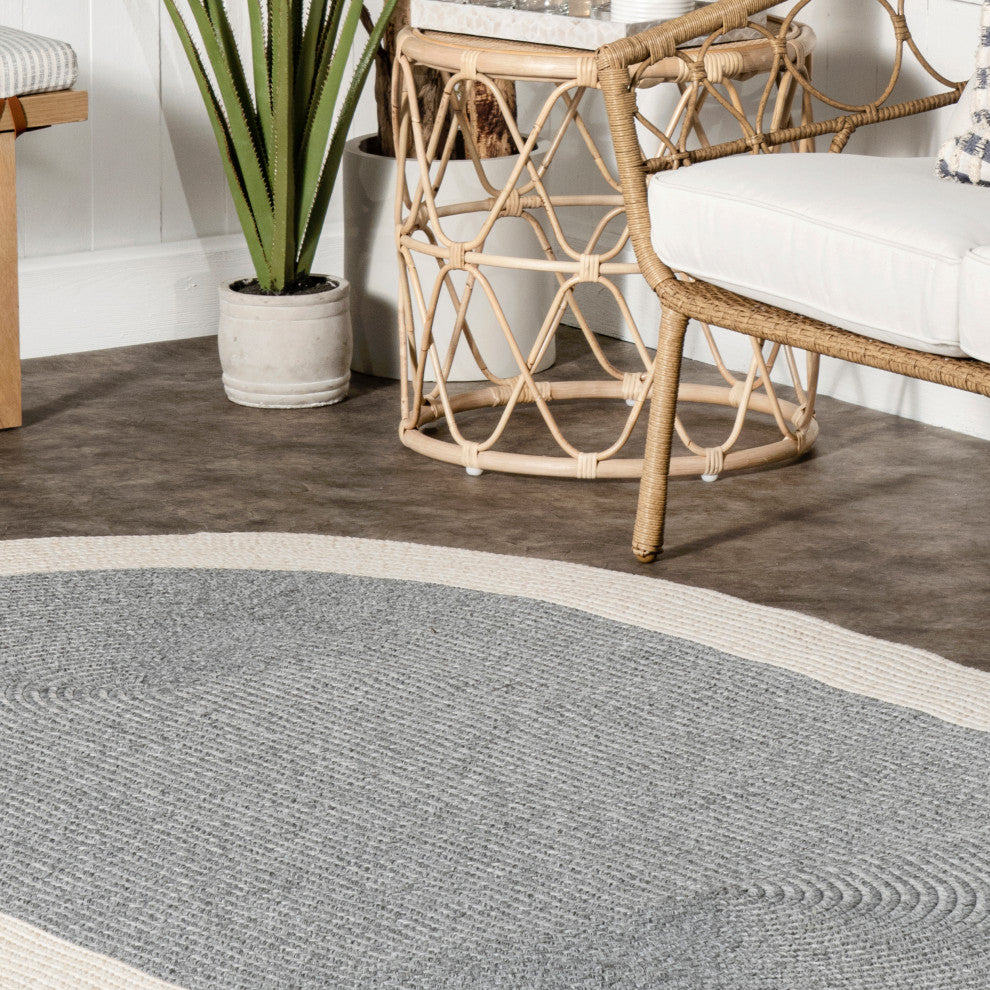 Nuloom Casual Solid Border Area Rug, Grey 6'Round