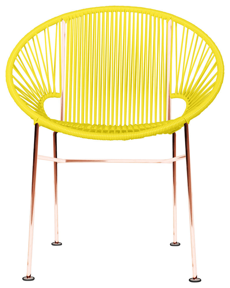 Concha Indoor/Outdoor Handmade Dining Chair, Yellow Weave, Copper Frame