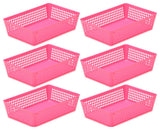 6-Pack Plastic Storage Baskets for Office Drawer, Desk, 32-1182-6, Pink