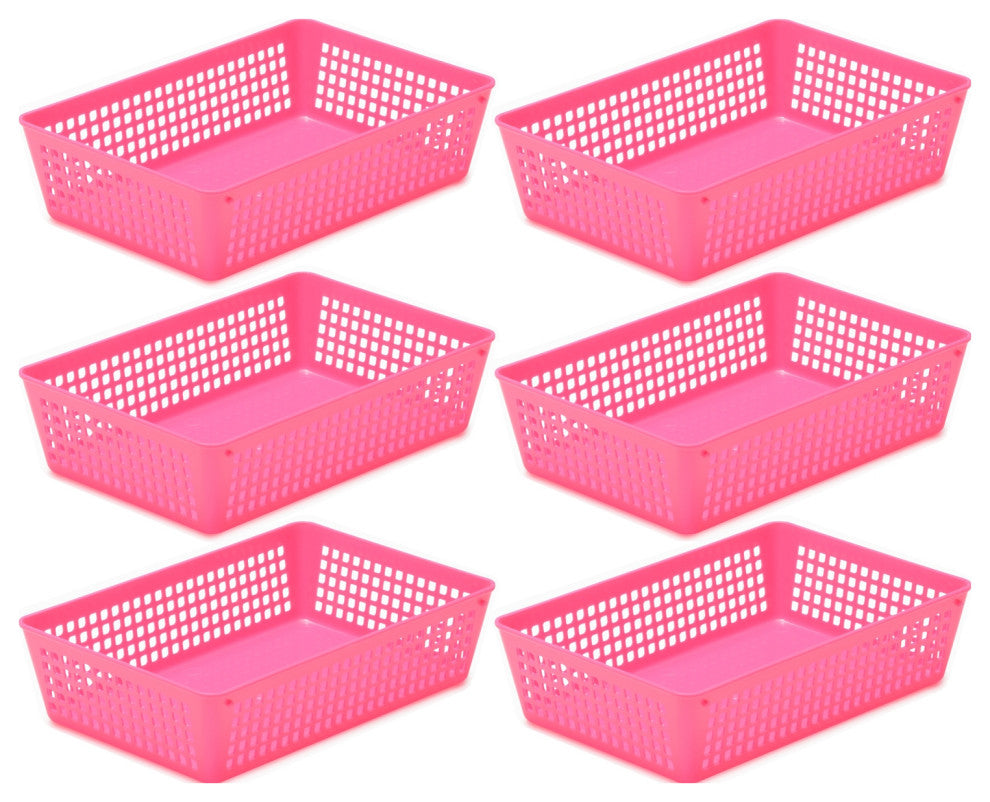 6-Pack Plastic Storage Baskets for Office Drawer, Desk, 32-1182-6, Pink