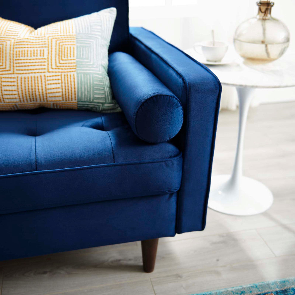Loveseat Sofa, Velvet, Blue Navy, Modern, Living Lounge Hotel Lobby Hospitality