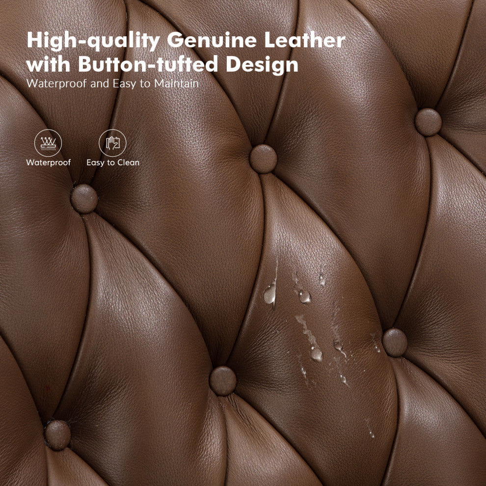 34.5"W Transitional Style Genuine Leather Recliner With Nailhead Trims, Brown