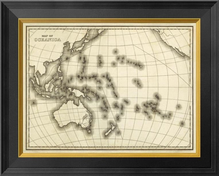 "Map of Oceanica, 1839" Framed Canvas Giclee by Samuel Augustus Mitchell, 20x16"